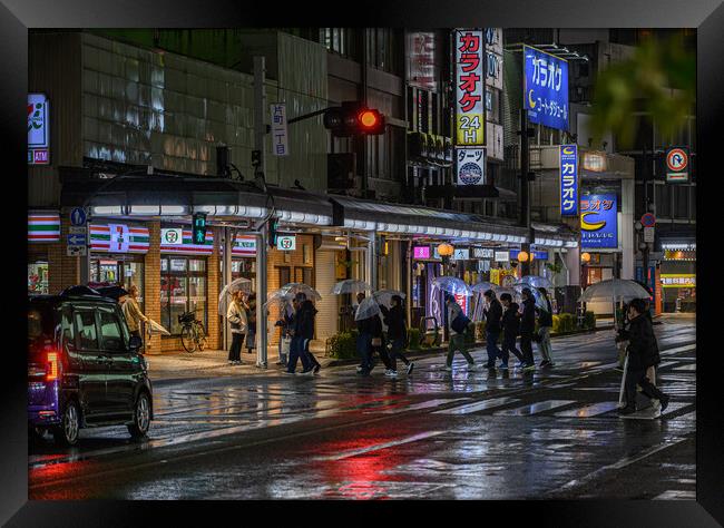 Late night dash in the rain to the Seven 11 Framed Print by Rob Lucas