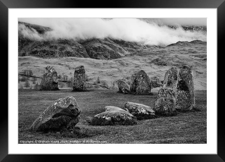 Castlerigg and Low Rigg monochrome Framed Mounted Print by Graham Moore