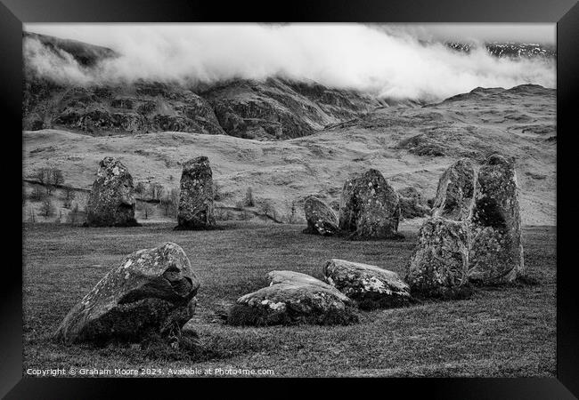Castlerigg and Low Rigg monochrome Framed Print by Graham Moore