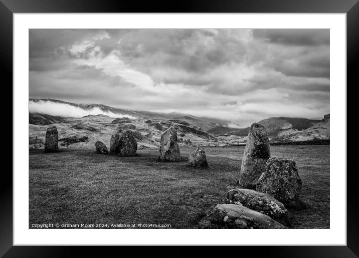 Castlerigg and High Rigg monochrome Framed Mounted Print by Graham Moore