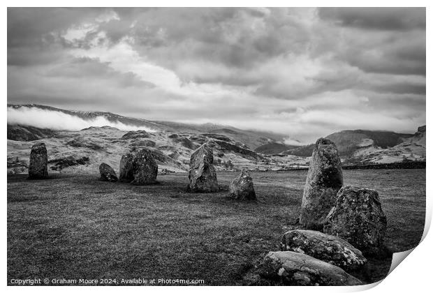Castlerigg and High Rigg monochrome Print by Graham Moore