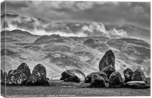 Castlerigg Low Rigg and Threlkeld Knotts monochrome Canvas Print by Graham Moore