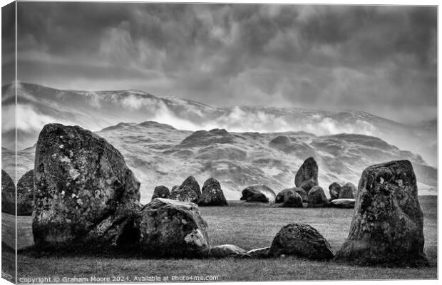 Castlerigg Low Rigg and Threlkeld Knotts monochrome Canvas Print by Graham Moore