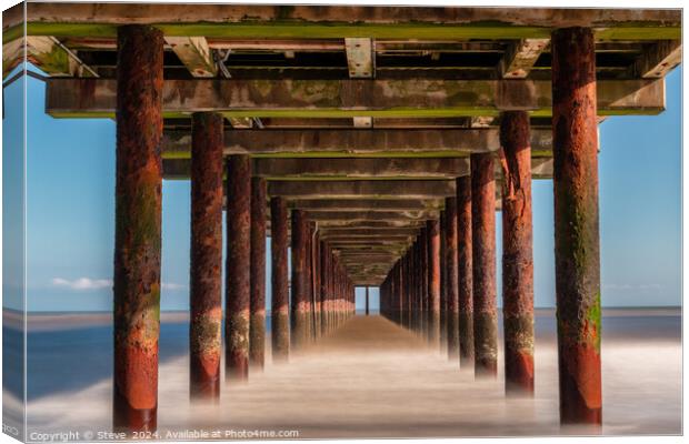 Long Exposure of Waves Coming In Off The North Sea Under Southwold Pier, Suffolk Canvas Print by Steve 