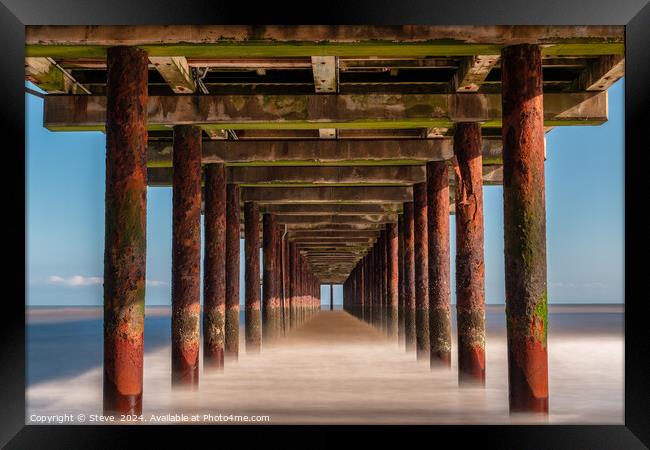 Long Exposure of Waves Coming In Off The North Sea Under Southwold Pier, Suffolk Framed Print by Steve 