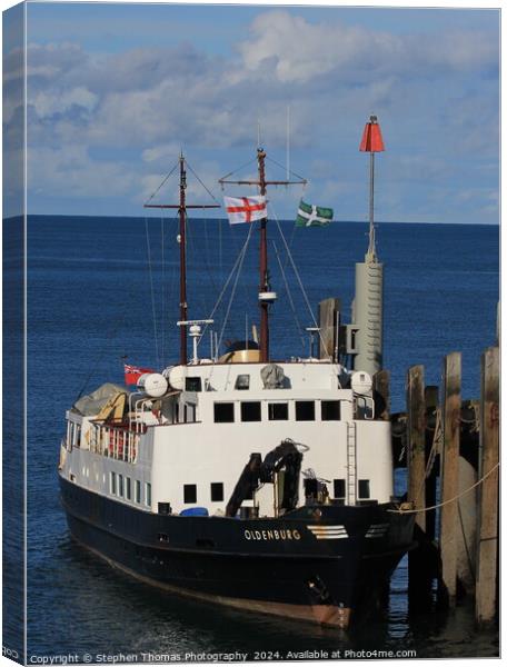 Lundy Island's MV Oldenburg at the Island's jetty Canvas Print by Stephen Thomas Photography 