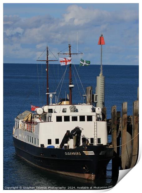 Lundy Island's MV Oldenburg at the Island's jetty Print by Stephen Thomas Photography 
