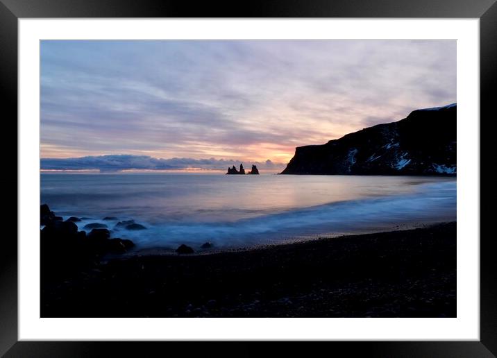 Beach Sunset Over Reynisfjara Black Sand Beach, I Framed Mounted Print by Alice Rose Lenton