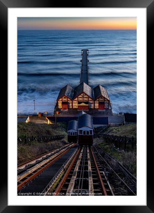 Saltburn Cliff Lift and Pier before sunrise Framed Mounted Print by Edward Bilcliffe