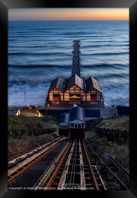 Saltburn Cliff Lift and Pier before sunrise Framed Print by Edward Bilcliffe