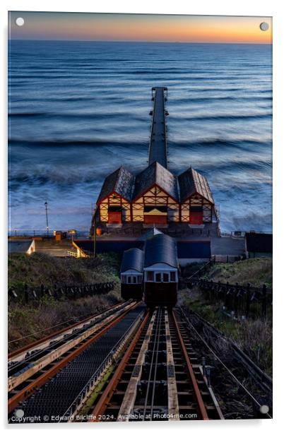 Saltburn Cliff Lift and Pier before sunrise Acrylic by Edward Bilcliffe