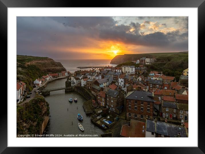 Staithes Golden Sunrise Framed Mounted Print by Edward Bilcliffe