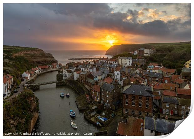 Staithes Golden Sunrise Print by Edward Bilcliffe