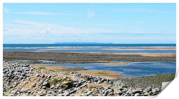 Lundy Island from Northam Burrows in North Devon Print by Stephen Thomas Photography 