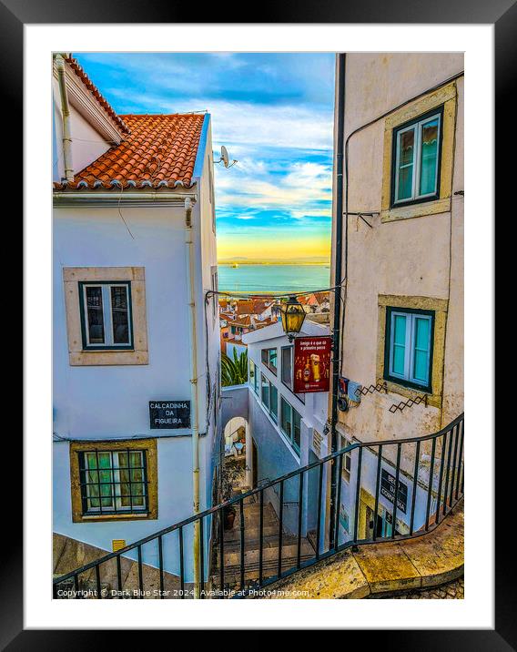 The Streets of the Old Town in Lisbon Framed Mounted Print by Dark Blue Star