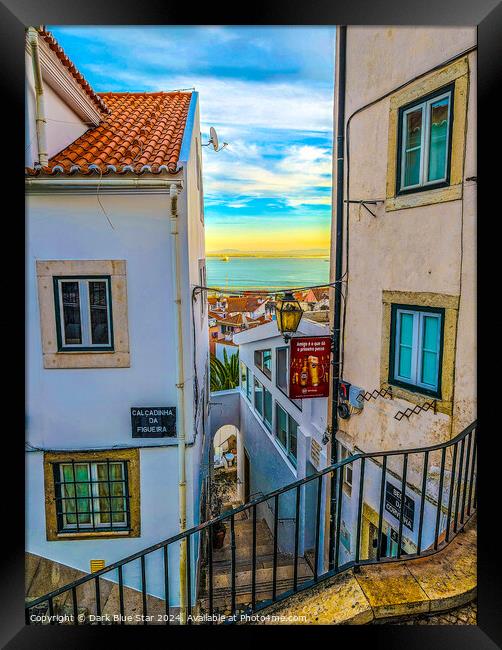 The Streets of the Old Town in Lisbon Framed Print by Dark Blue Star