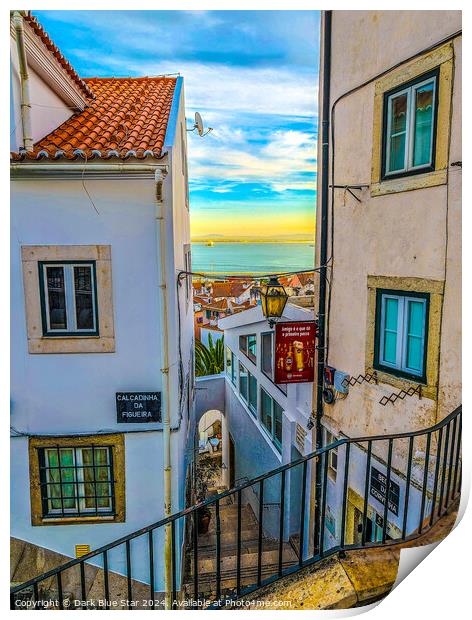 The Streets of the Old Town in Lisbon Print by Dark Blue Star