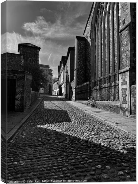 Elm Hill Norwich in Black and White Canvas Print by Sally Lloyd