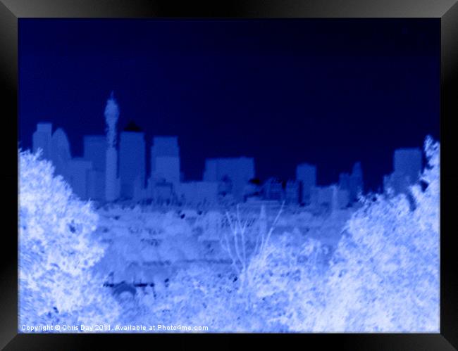 Negative City Blue Framed Print by Chris Day