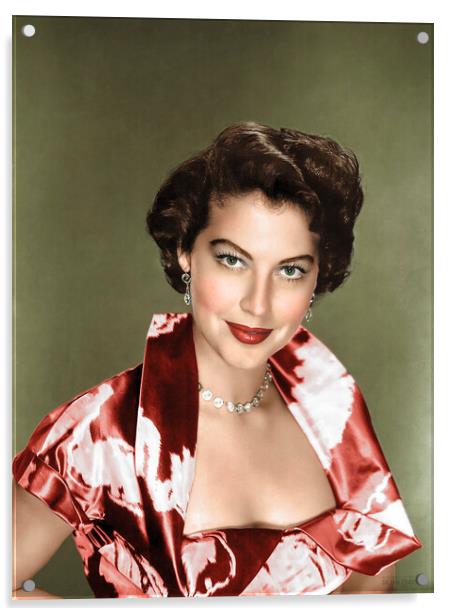 Ava Gardner the famous movie icon 1951. Colorized. Acrylic by Dejan Travica