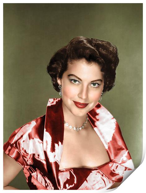 Ava Gardner the famous movie icon 1951. Colorized. Print by Dejan Travica