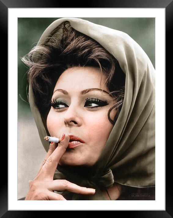 Gorgeous Sophia Loren with a headscarf smoking  Framed Mounted Print by Dejan Travica