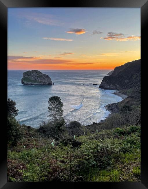 Oceanfront at San Juan de Gaztelugatxe in Spain Framed Print by Lensw0rld 