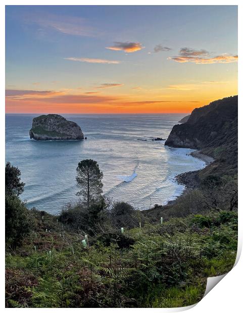 Oceanfront at San Juan de Gaztelugatxe in Spain Print by Lensw0rld 