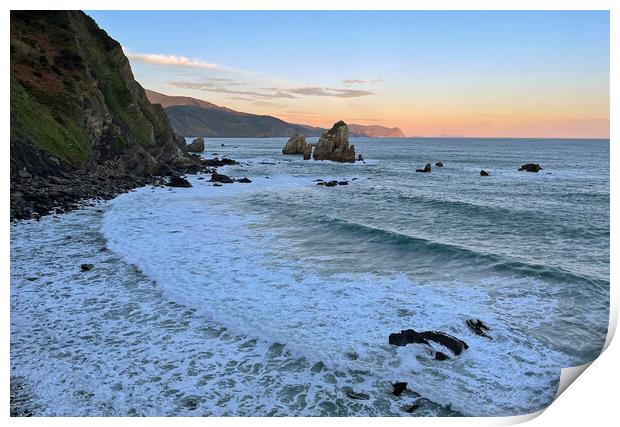 Oceanfront at San Juan de Gaztelugatxe in Spain Print by Lensw0rld 