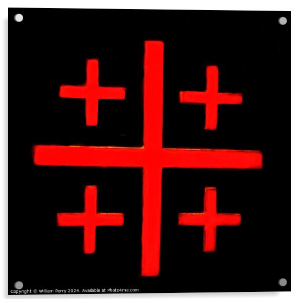 Red Crusader Cross Black Church of Nativity Bethlehem Palestine Acrylic by William Perry