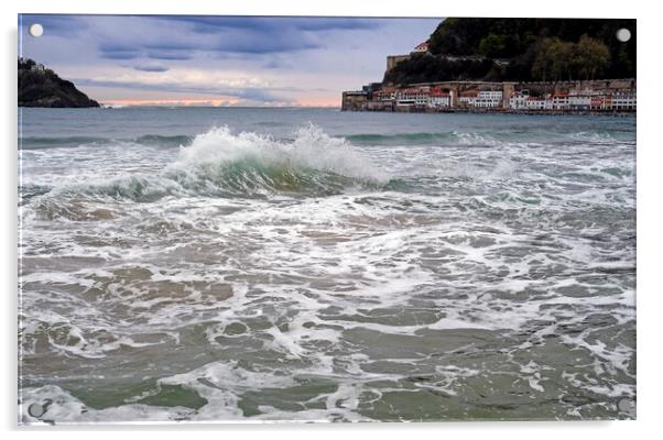 A wave breaks in the bay of San Sebastian, Spain Acrylic by Lensw0rld 