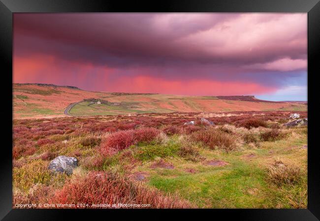 Hailstorm over Stamage Edge in the Peak District at sunset Framed Print by Chris Warham