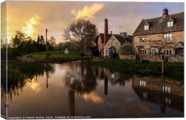 Sunset over Lower Slaughter Cotswolds Canvas Print by Martin fenton