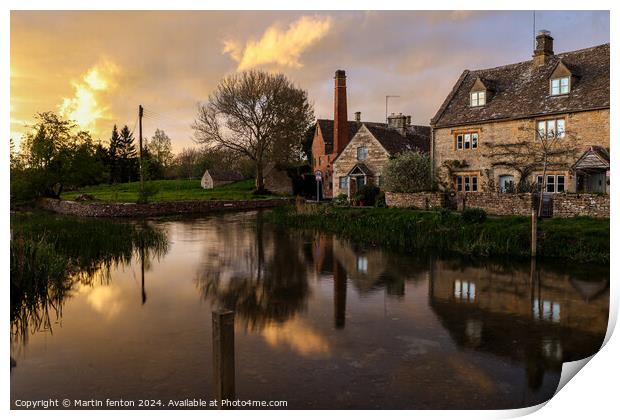 Sunset over Lower Slaughter Cotswolds Print by Martin fenton