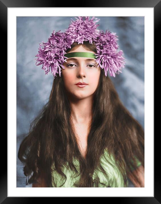 Evelyn Nesbit with Chrysanthemums on her head  Framed Mounted Print by Dejan Travica