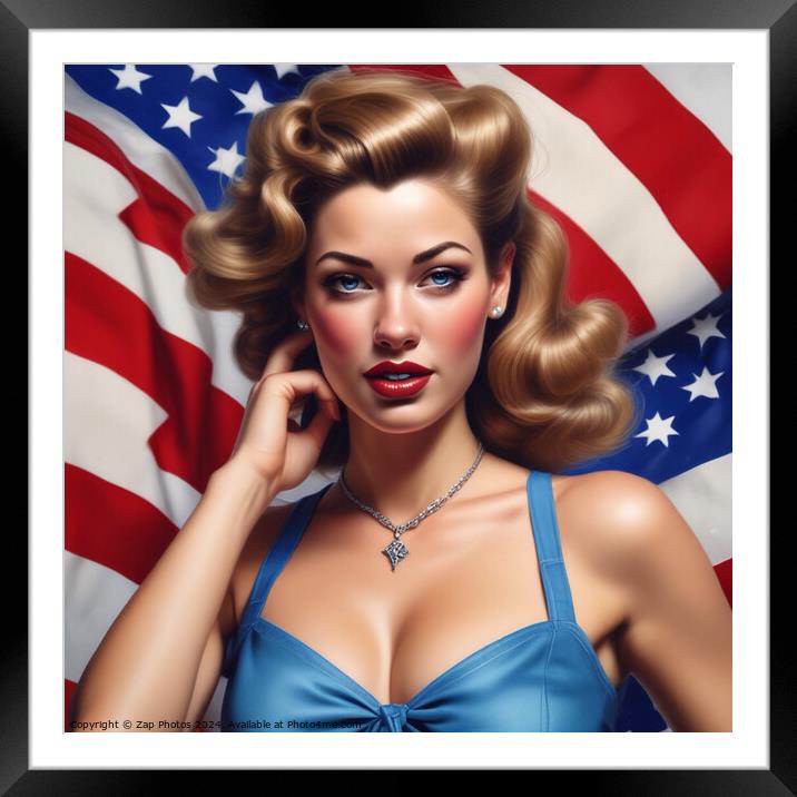 American Pin-up Girl Framed Mounted Print by Zap Photos