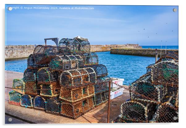 Lobster pots on quayside at St Andrews harbour Acrylic by Angus McComiskey