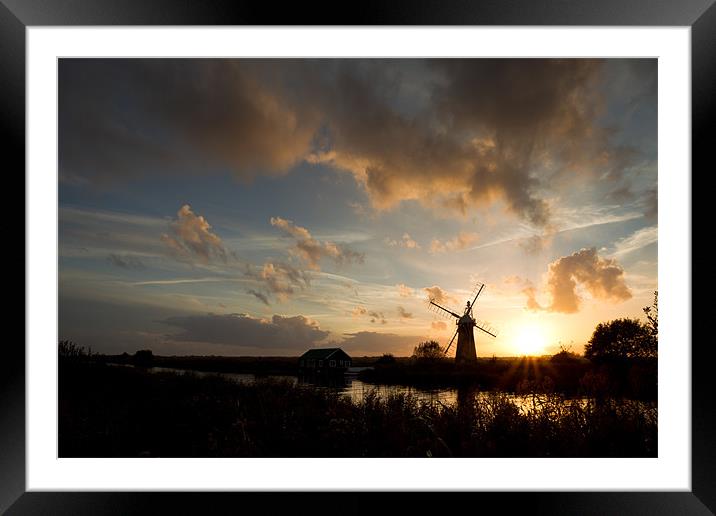 Thurne Windmill at sunset Framed Mounted Print by Simon Wrigglesworth