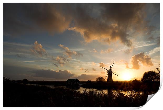 Thurne Windmill at sunset Print by Simon Wrigglesworth