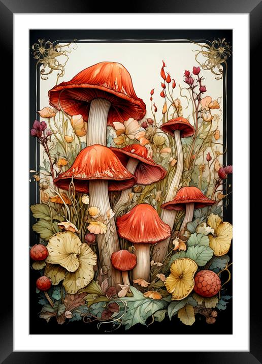 Mushroom watercolor backdrop Framed Mounted Print by Mirjana Bogicevic