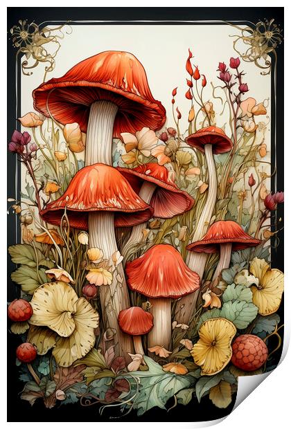 Mushroom watercolor backdrop Print by Mirjana Bogicevic