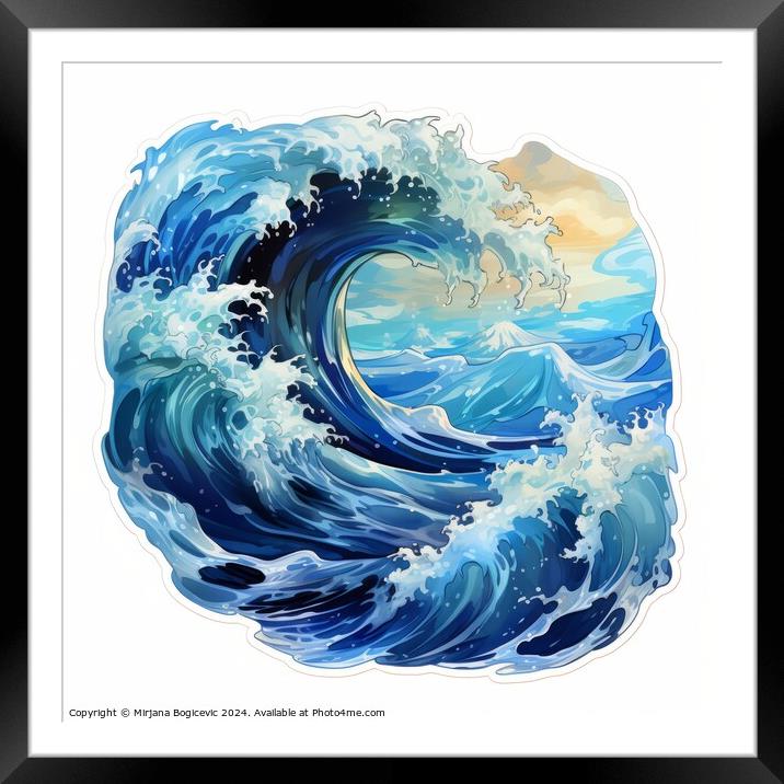 Blue wave sticker on white background Framed Mounted Print by Mirjana Bogicevic