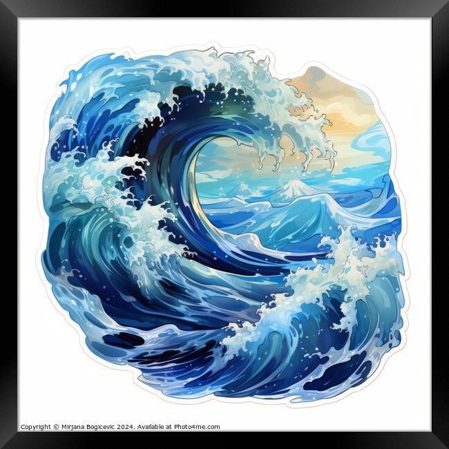 Blue wave sticker on white background Framed Print by Mirjana Bogicevic