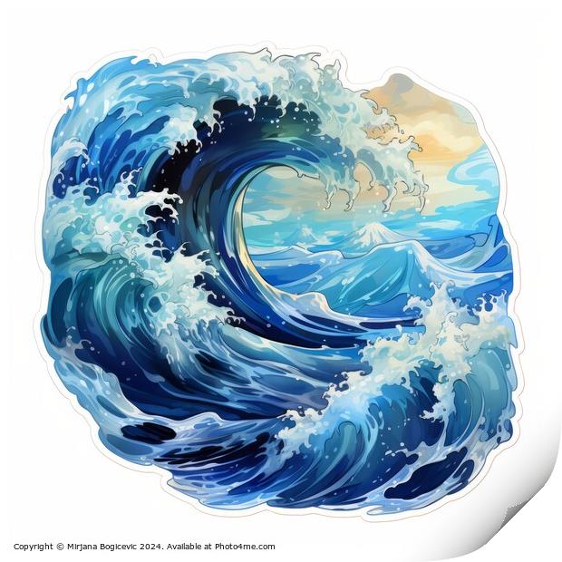 Blue wave sticker on white background Print by Mirjana Bogicevic