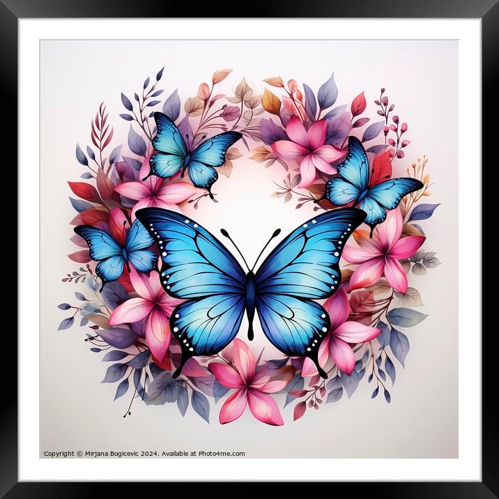 Flowers and butterflies wreath isolated on white background Framed Mounted Print by Mirjana Bogicevic