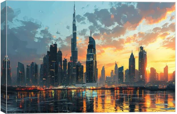 Dubai City Skyline With a Tall Tower Canvas Print by Mirjana Bogicevic