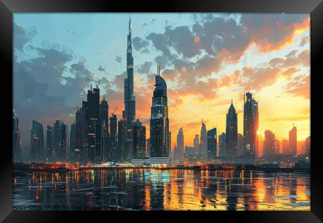 Dubai City Skyline With a Tall Tower Framed Print by Mirjana Bogicevic
