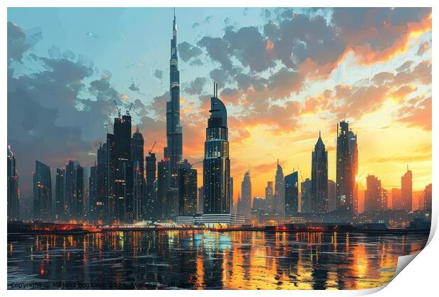 Dubai City Skyline With a Tall Tower Print by Mirjana Bogicevic