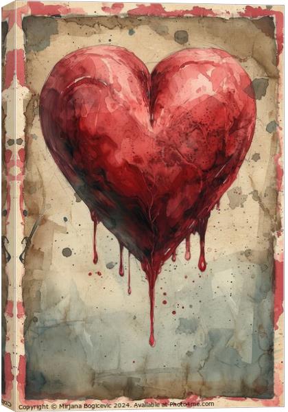 Elegant Symphony of Love, A Flourishing Red Heart Canvas Print by Mirjana Bogicevic