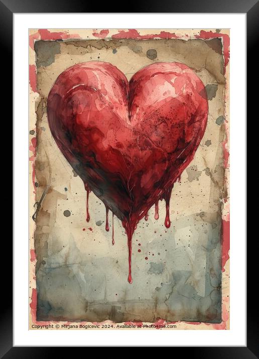 Elegant Symphony of Love, A Flourishing Red Heart Framed Mounted Print by Mirjana Bogicevic